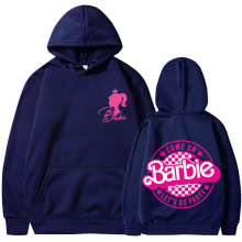 (Navy 313, L) barbie padded sweatshirt 2d iron-on apparel letters 2d print pocket drawstring hoodie