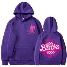 (Purple 312, M) barbie padded sweatshirt 2d iron-on apparel letters 2d print pocket drawstring hoodie