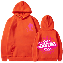(Orange 312, M) barbie padded sweatshirt 2d iron-on apparel letters 2d print pocket drawstring hoodie