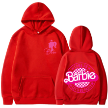 (Red 312, 3XL) barbie padded sweatshirt 2d iron-on apparel letters 2d print pocket drawstring hoodie