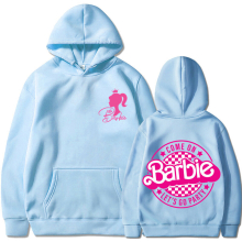 (Sky blue 312, M) barbie padded sweatshirt 2d iron-on apparel letters 2d print pocket drawstring hoodie