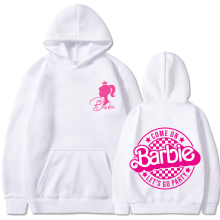 (White 313, L) barbie padded sweatshirt 2d iron-on apparel letters 2d print pocket drawstring hoodie