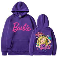 (Purple 311, XL) barbie padded sweatshirt 2d iron-on apparel letters 2d print pocket drawstring hoodie