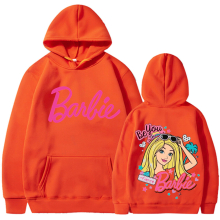 (Orange 311, 2XL) barbie padded sweatshirt 2d iron-on apparel letters 2d print pocket drawstring hoodie