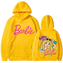 (Yellow 311, M) barbie padded sweatshirt 2d iron-on apparel letters 2d print pocket drawstring hoodie