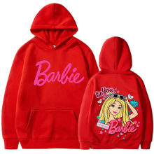 (Red 311, 3XL) barbie padded sweatshirt 2d iron-on apparel letters 2d print pocket drawstring hoodie