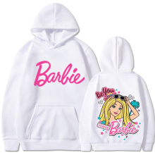 (white311, 2XL) barbie padded sweatshirt 2d iron-on apparel letters 2d print pocket drawstring hoodie