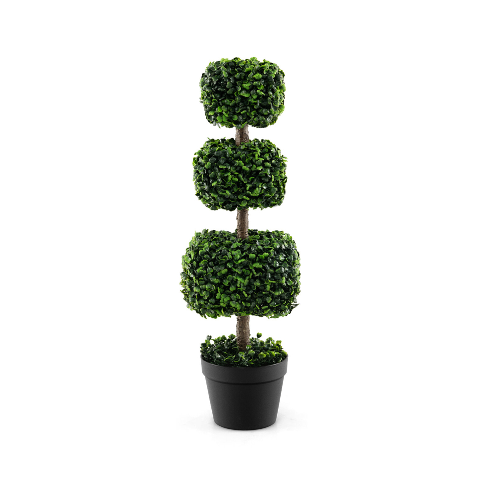 75CM Artificial Boxwood Topiary Tree Faux Triple Square Shaped Plant Plastic Pot