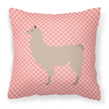 Llama Pink Check Fabric Decorative Pillow - 18 x 18 in.