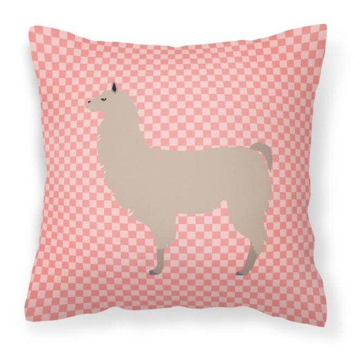 Llama Pink Check Fabric Decorative Pillow - 18 x 18 in.