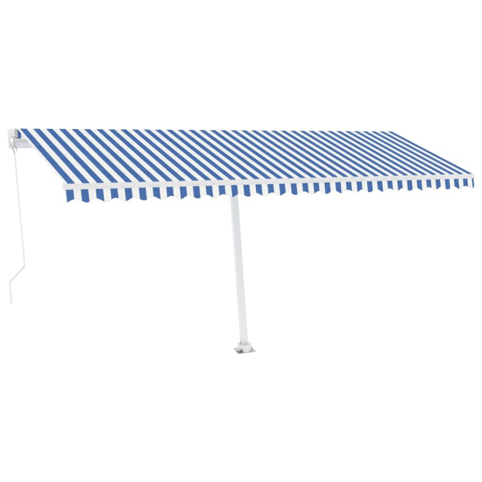 vidaXL Manual Retractable Awning with LED 500x350 cm Blue and White Outdoor