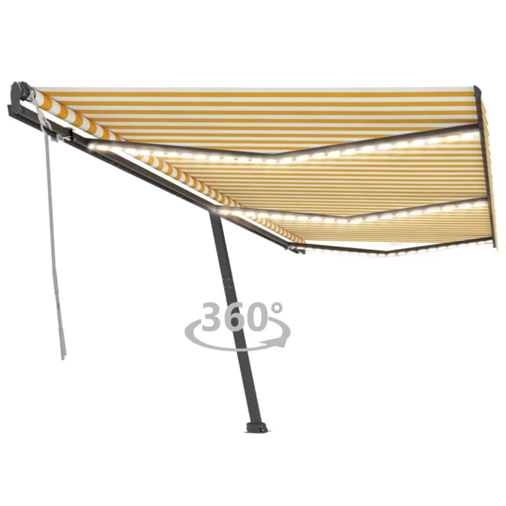 vidaXL Manual Retractable Awning With LED 600x300 Cm Yellow And White Balcony