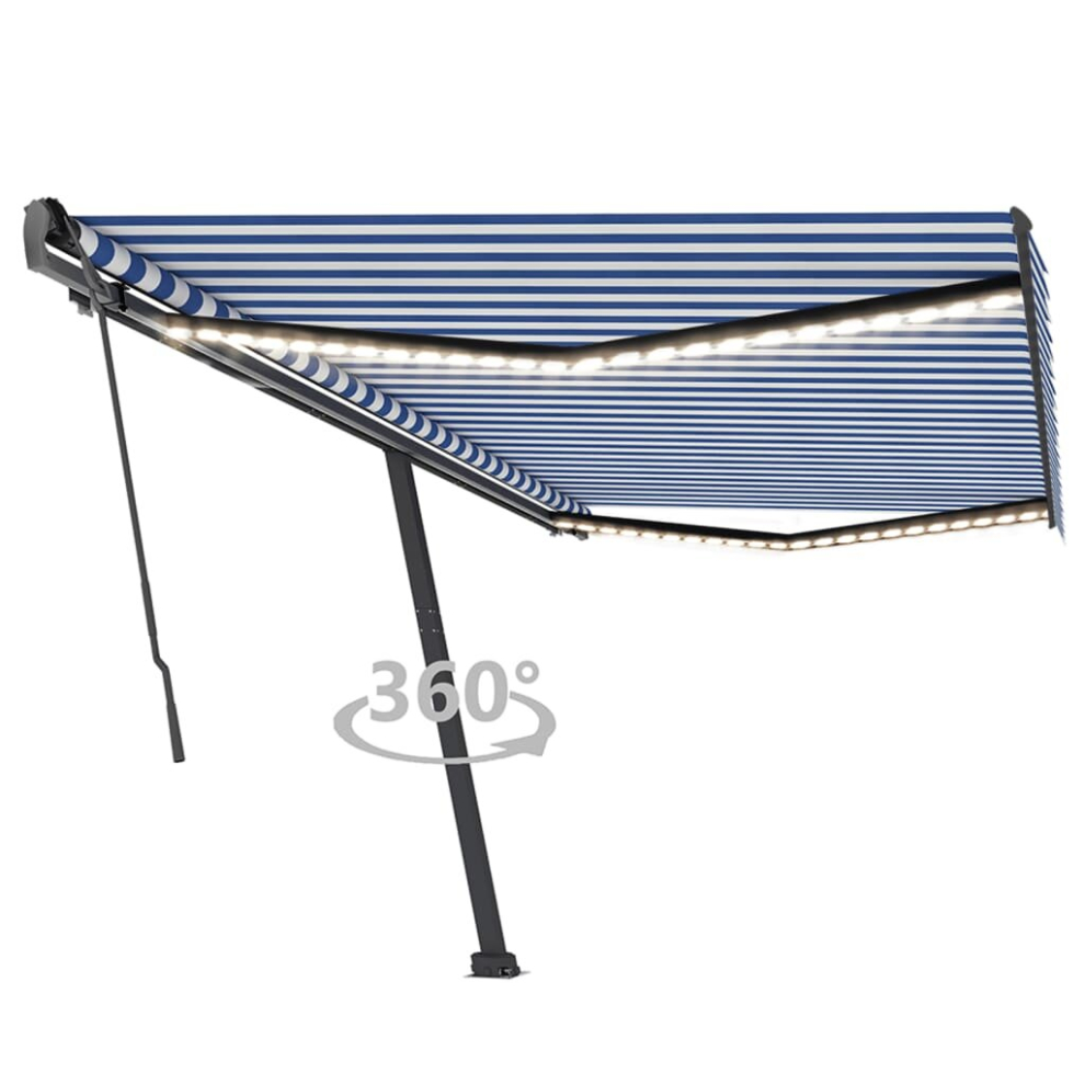 vidaXL Manual Retractable Awning with LED 500x350 cm Blue and White Balcony