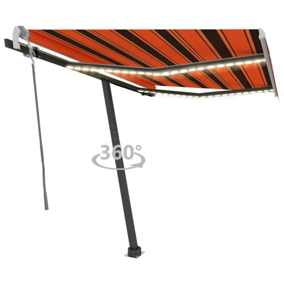 vidaXL Manual Retractable Awning with LED 350x250 cm Orange and Brown Balcony