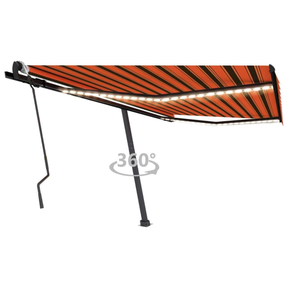 vidaXL Manual Retractable Awning with LED 400x300 cm Orange and Brown Balcony