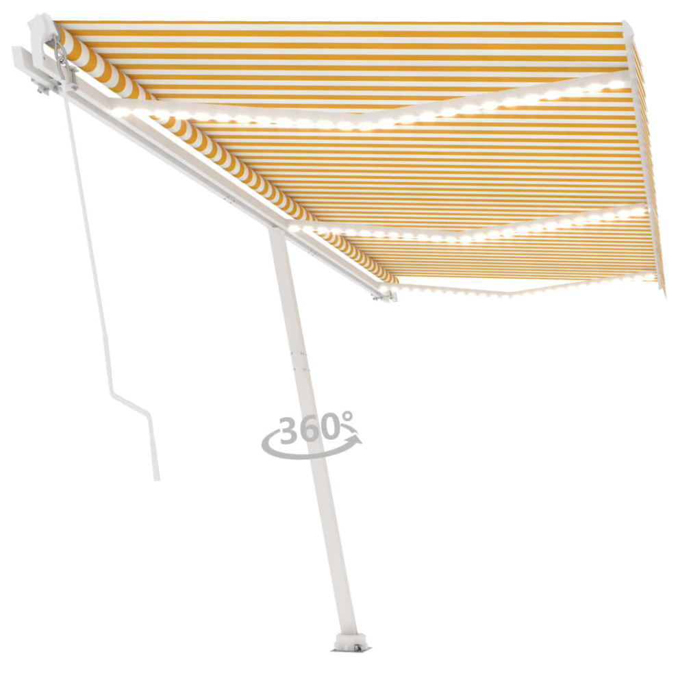 vidaXL Manual Retractable Awning with LED 600x300 cm Yellow and White Outdoor