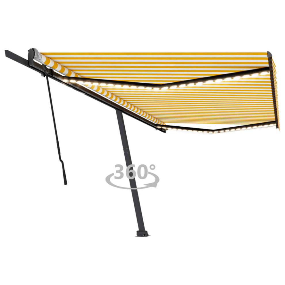 vidaXL Manual Retractable Awning with LED 500x300 cm Yellow and White Balcony