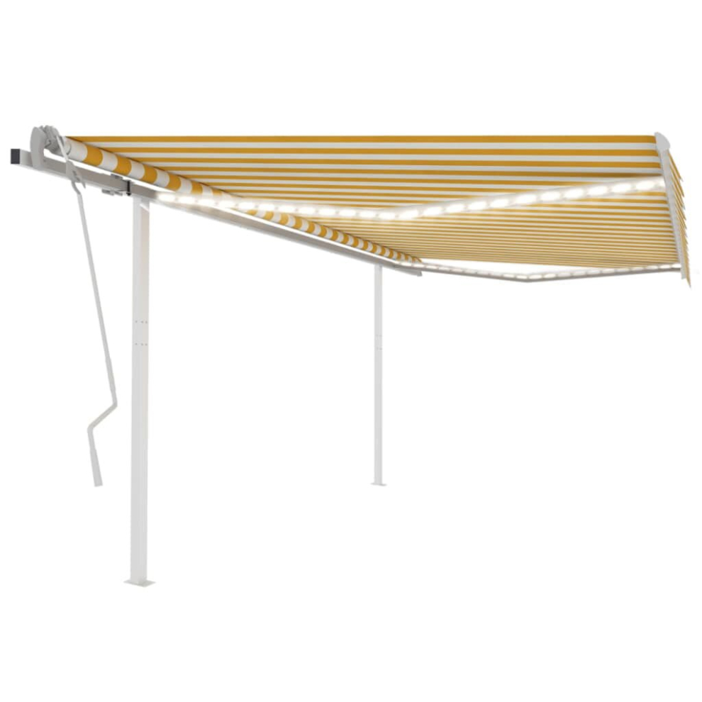 vidaXL Manual Retractable Awning with LED 4.5x3 m Yellow and White Outdoor