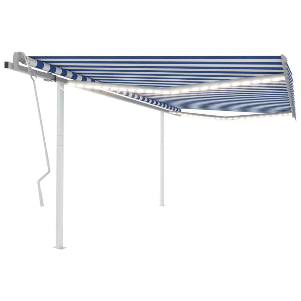 vidaXL Manual Retractable Awning with LED 4x3.5 m Blue and White Outdoor Patio