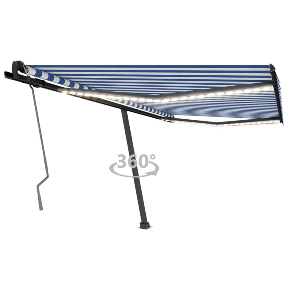 vidaXL Manual Retractable Awning with LED 450x350 cm Blue and White Balcony