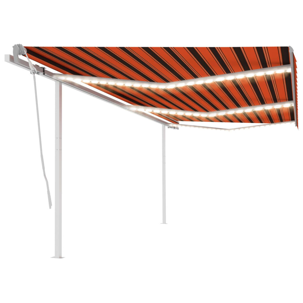 vidaXL Manual Retractable Awning with LED 6x3 m Orange and Brown Outdoor Patio