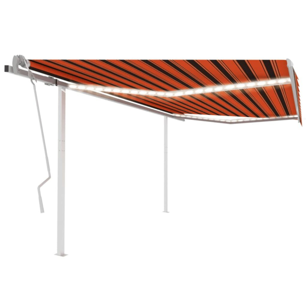 vidaXL Manual Retractable Awning with LED 4x3 m Orange and Brown Outdoor Patio