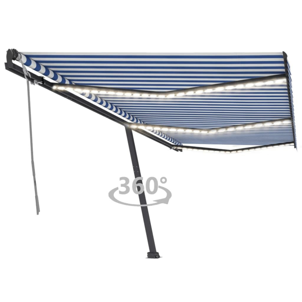 vidaXL Manual Retractable Awning with LED 600x300 cm Blue and White Balcony