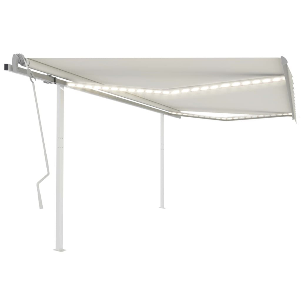 vidaXL Manual Retractable Awning with LED 4.5x3.5 m Cream Outdoor Garden Patio