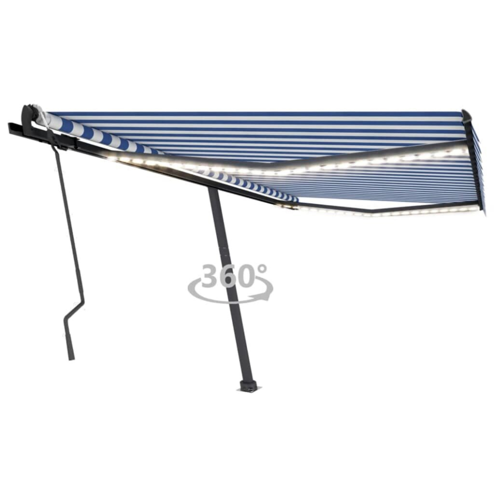 vidaXL Manual Retractable Awning with LED 450x300 cm Blue and White Balcony