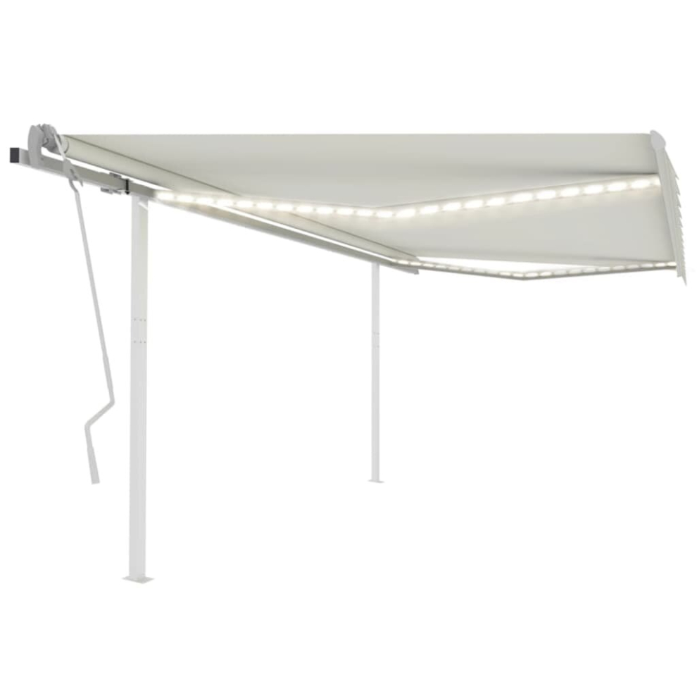 vidaXL Manual Retractable Awning with LED 4x3 m Cream Outdoor Garden Patio