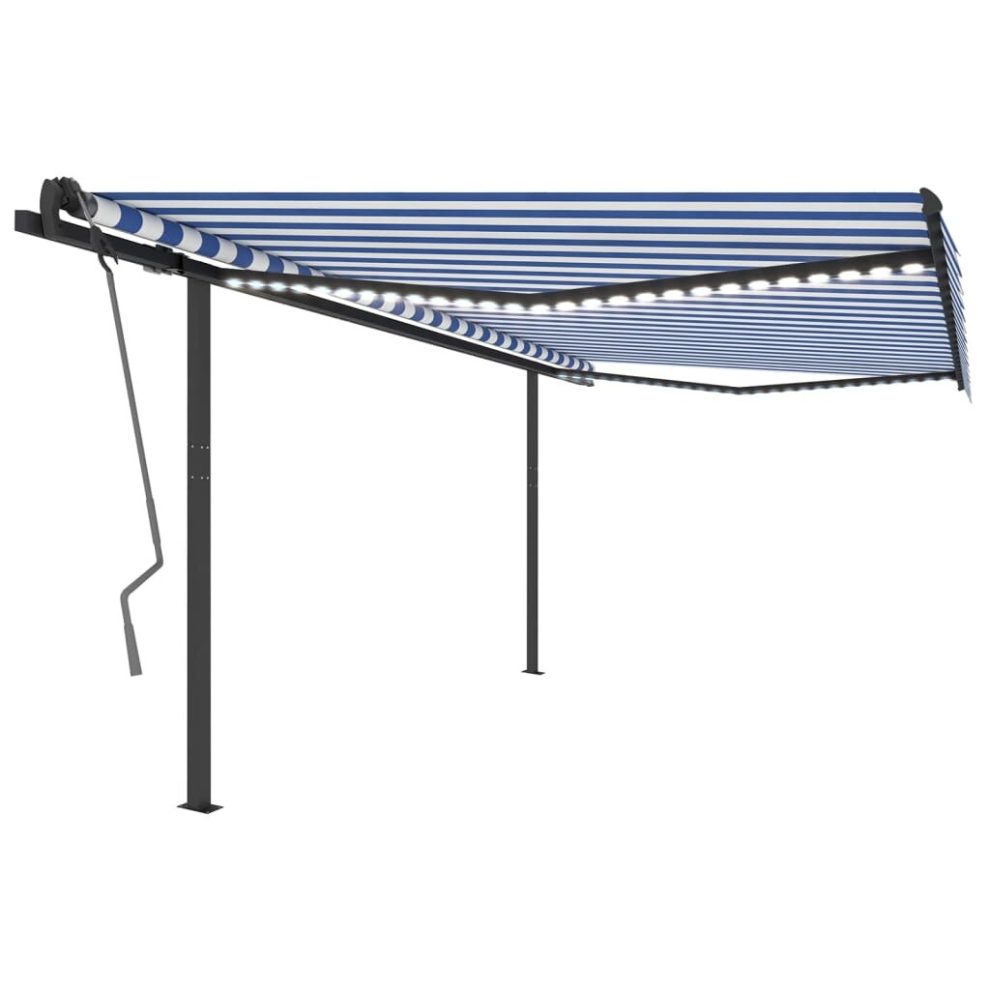 vidaXL Manual Retractable Awning With LED 4.5x3 M Blue And White Balcony Patio