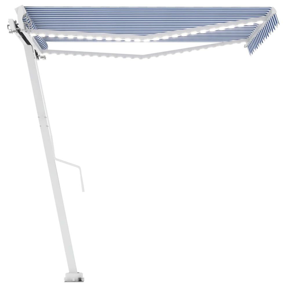 vidaXL Manual Retractable Awning with LED 350x250 cm Blue and White Shelter