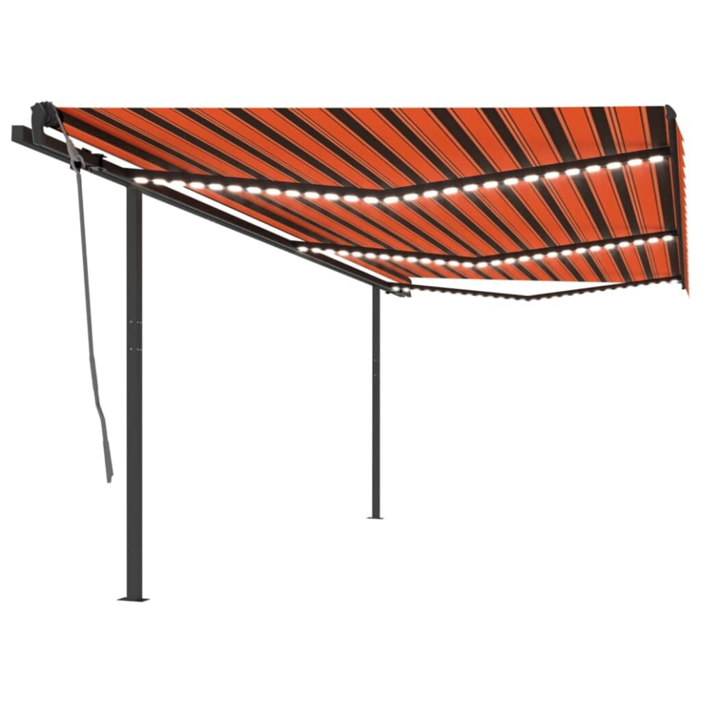 vidaXL Manual Retractable Awning with LED 6x3 m Orange and Brown Balcony Patio