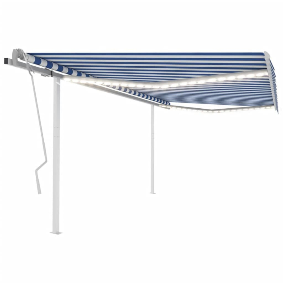 vidaXL Manual Retractable Awning with LED 4.5x3 m Blue and White Outdoor Patio