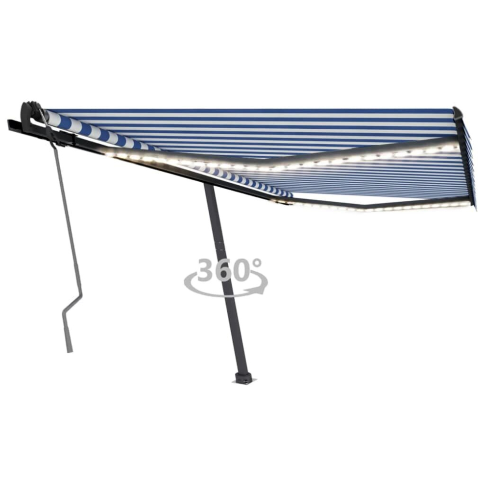 vidaXL Manual Retractable Awning with LED 400x350 cm Blue and White Balcony