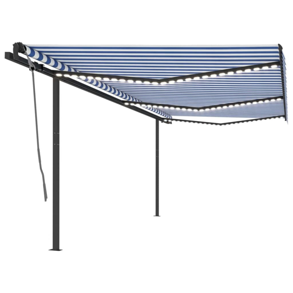 vidaXL Manual Retractable Awning with LED 6x3 m Blue and White Balony Patio