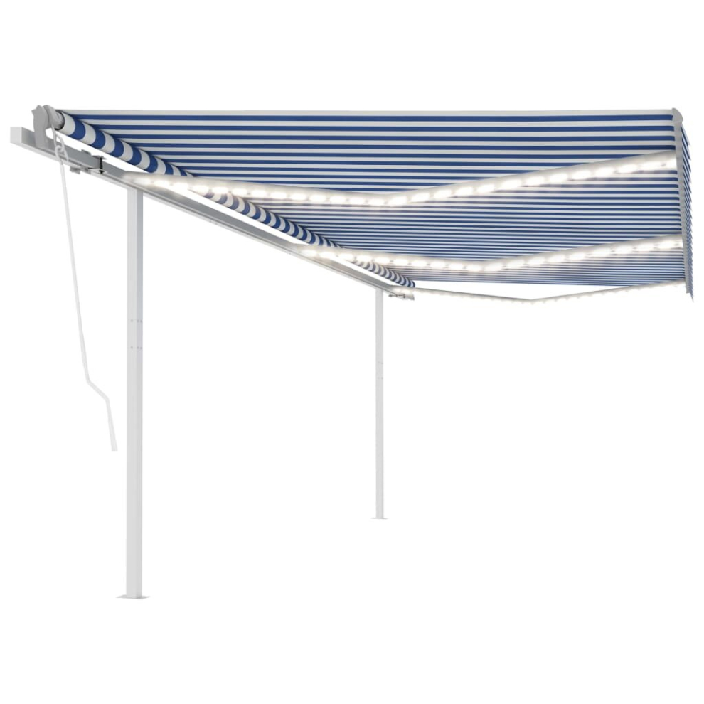 vidaXL Manual Retractable Awning with LED 6x3 m Blue and White Outdoor Garden