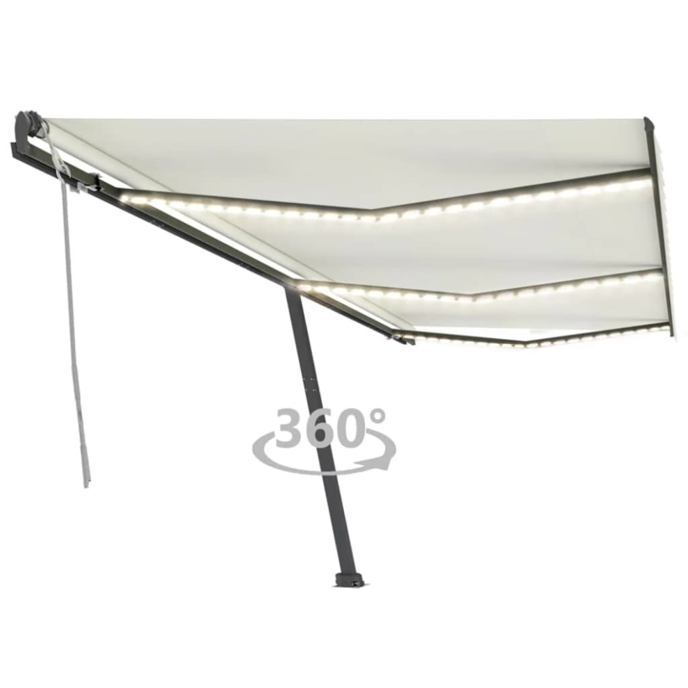 vidaXL Manual Retractable Awning with LED 600x300 cm Cream Balcony Garden