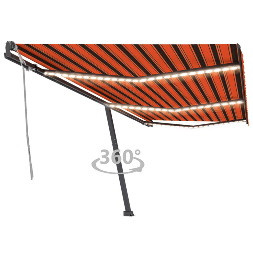 vidaXL Manual Retractable Awning with LED 600x300 cm Orange and Brown Balcony