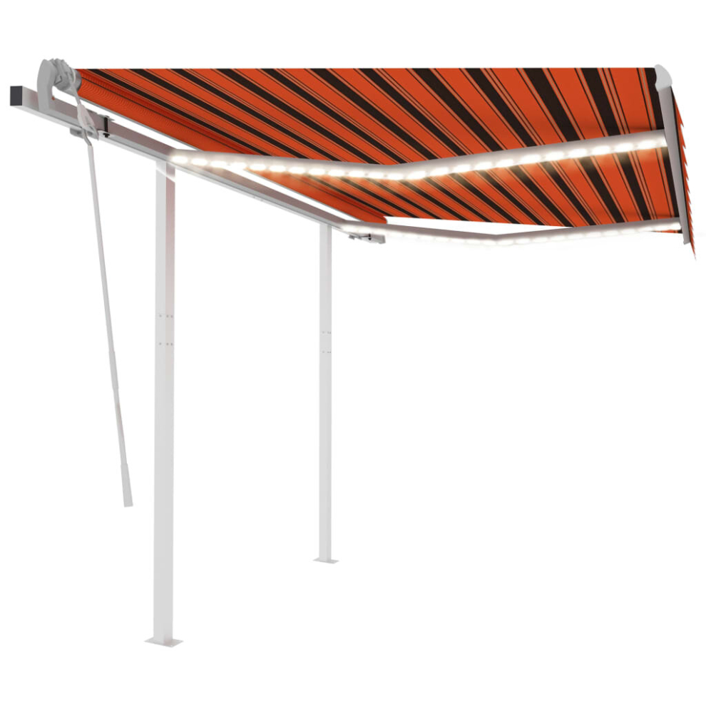 vidaXL Manual Retractable Awning with LED 3.5x2.5 m Orange and Brown Outdoor