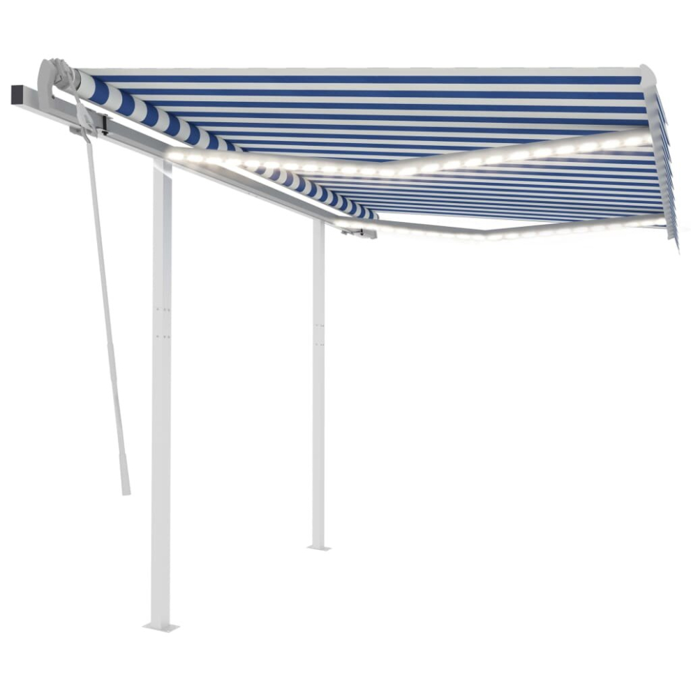 vidaXL Manual Retractable Awning with LED 3.5x2.5 m Blue and White Outdoor