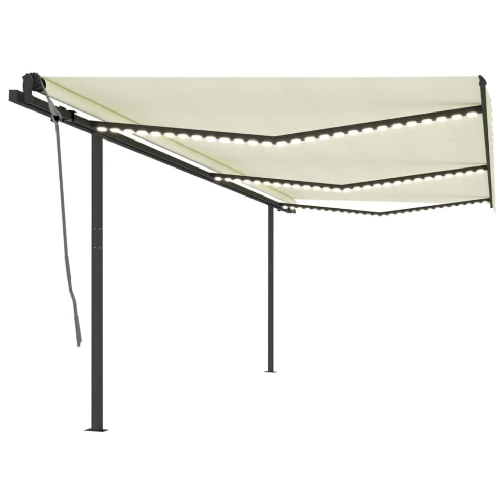 vidaXL Manual Retractable Awning with LED 6x3 m Cream Balcony Outdoor Patio