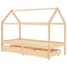 vidaXL Solid Pine Kids Bed Frame with Drawers 90x200 cm – Tree-House Style, Wheels, 206x97x140 cm (322138)