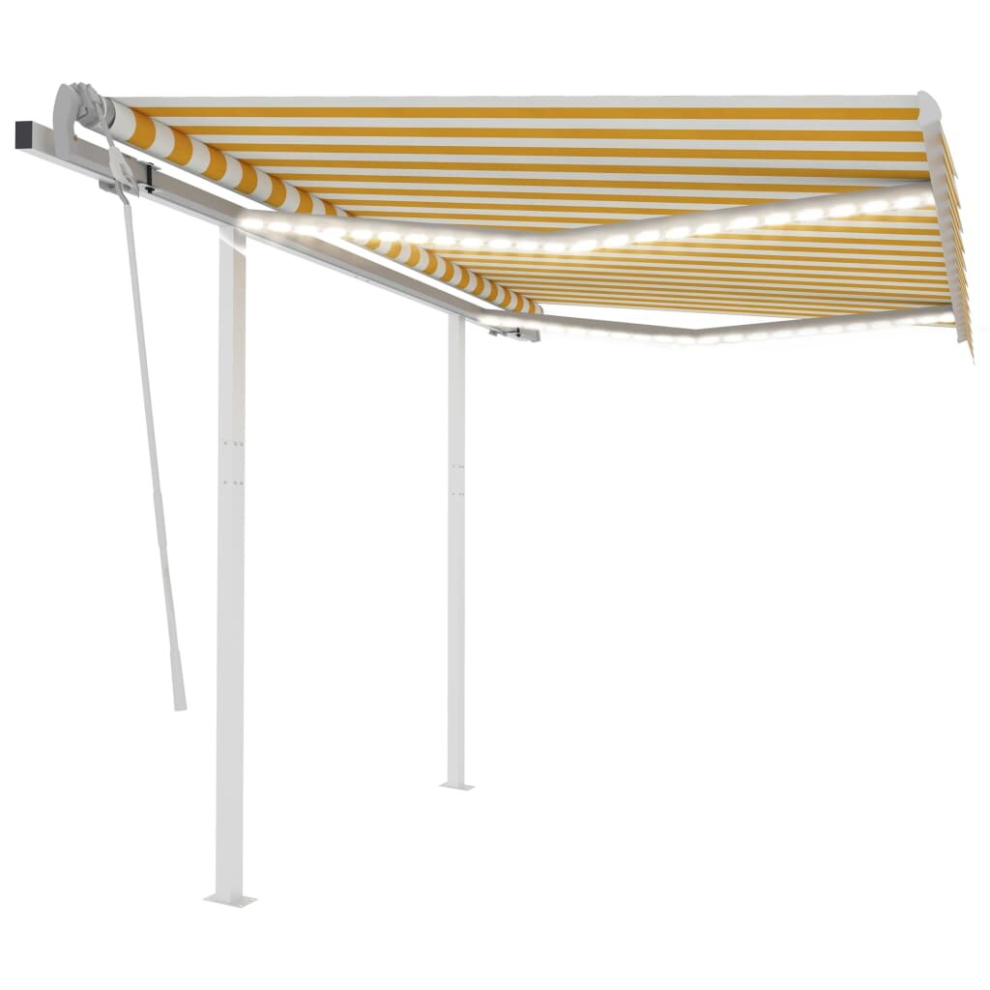 vidaXL Manual Retractable Awning with LED 3x2.5 m Yellow and White Outdoor