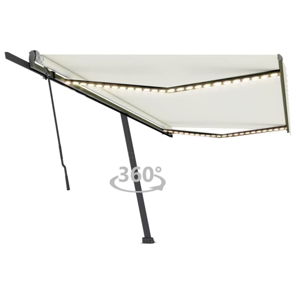 vidaXL Manual Retractable Awning with LED 500x300 cm Cream Balcony Garden