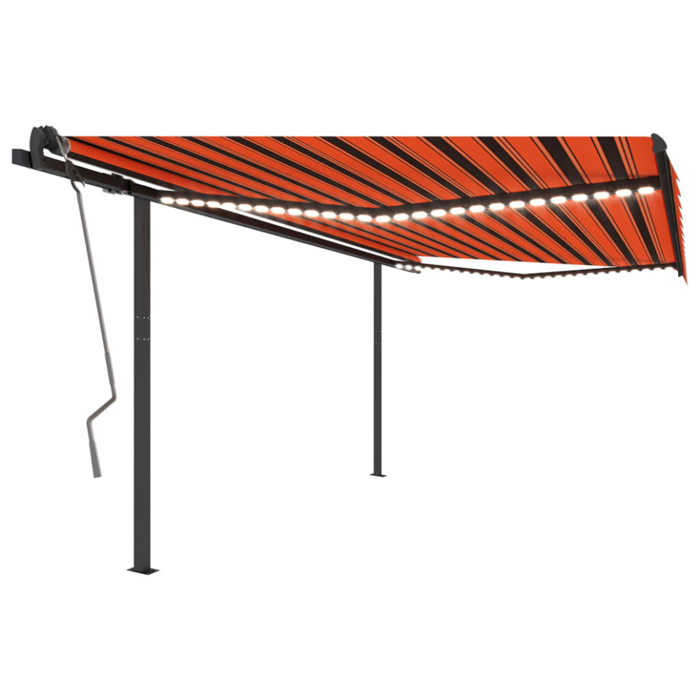 vidaXL Manual Retractable Awning with LED 4.5x3 m Orange and Brown Balcony