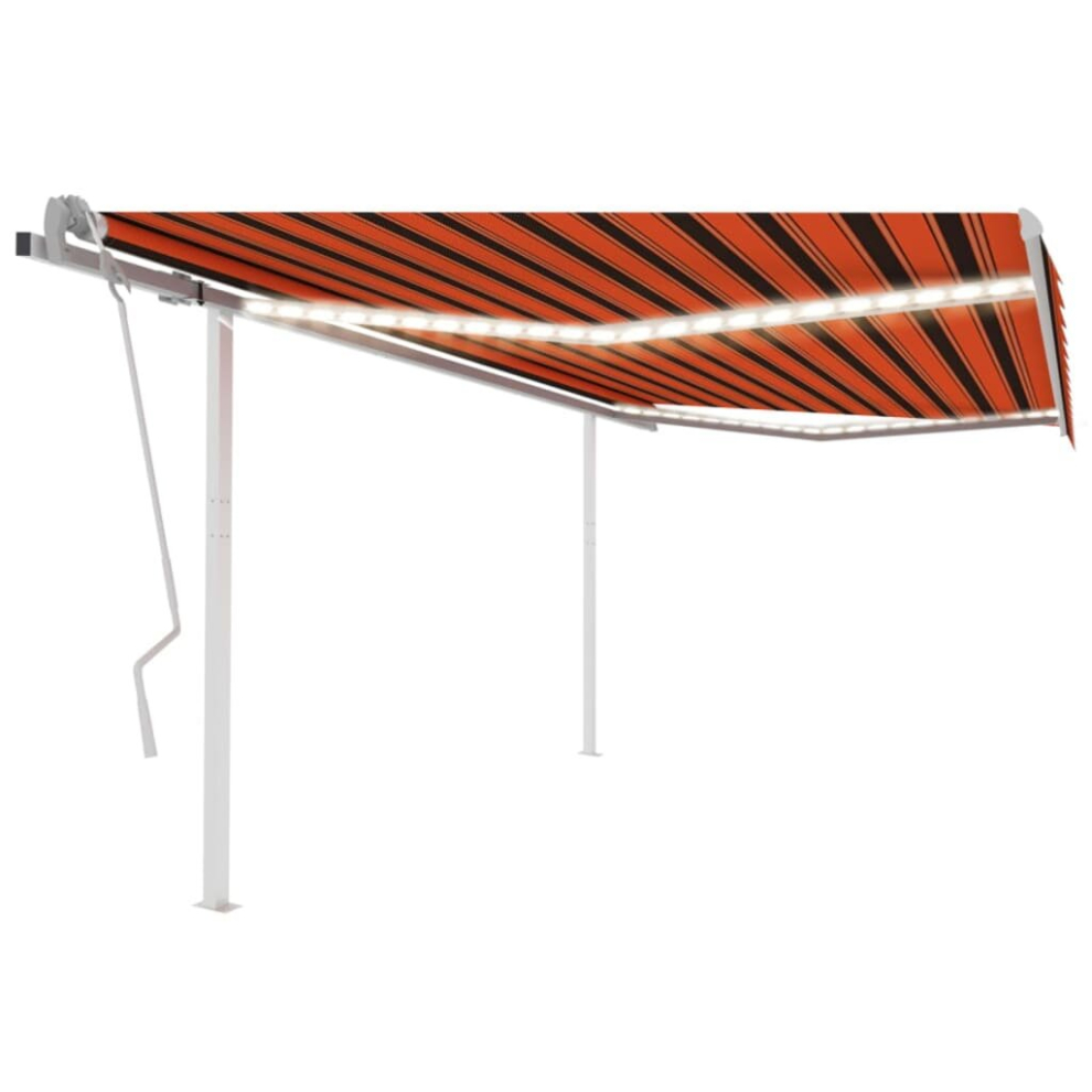 vidaXL Manual Retractable Awning with LED 4.5x3 m Orange and Brown Outdoor