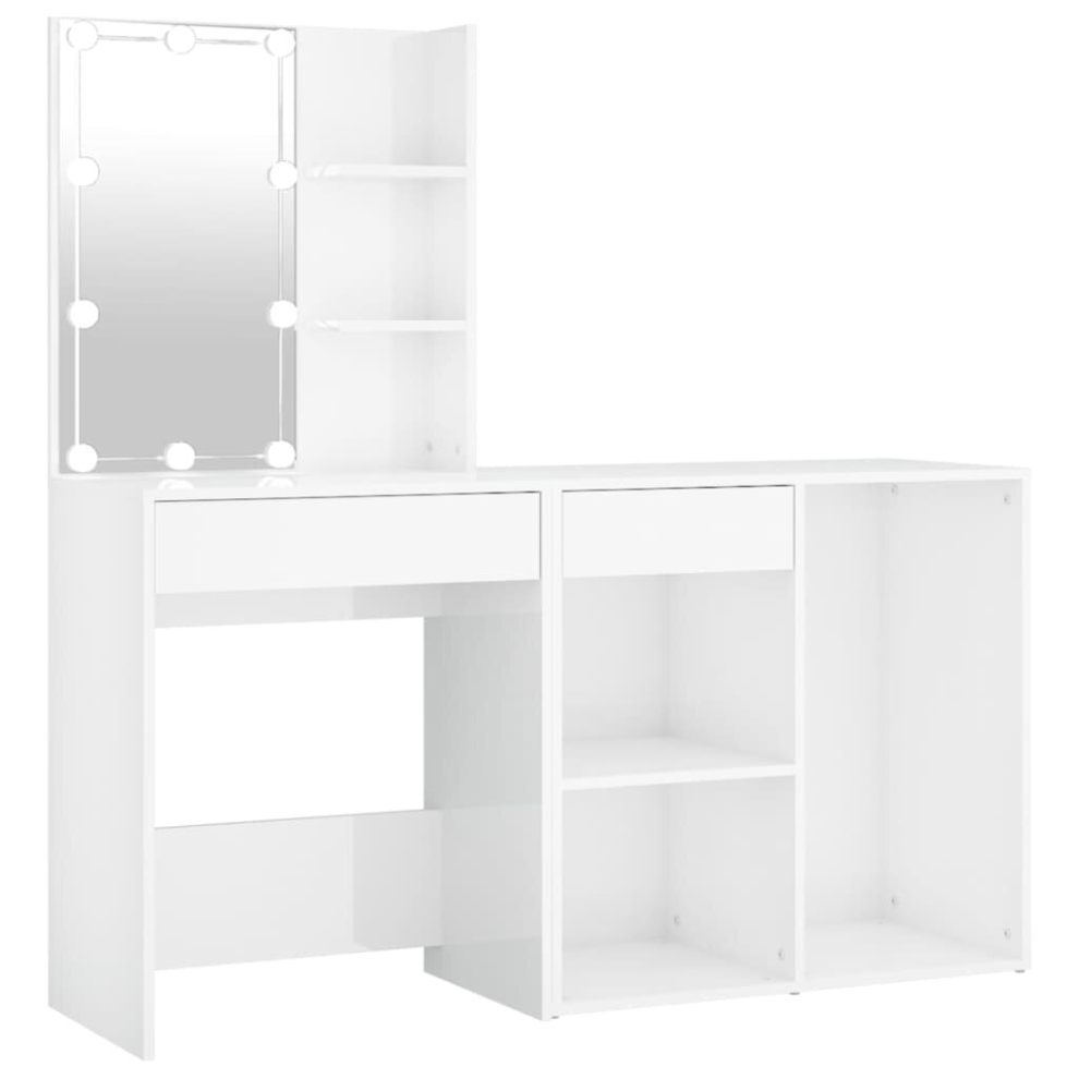 vidaXL LED Dressing Table with Cabinet High Gloss White Engineered Wood LED