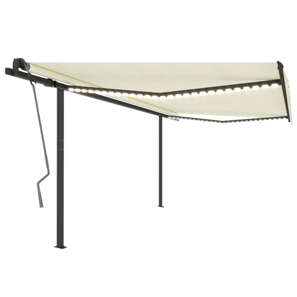 vidaXL Manual Retractable Awning with LED 4x3.5 m Cream Balcony Outdoor Patio