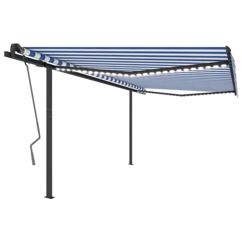 vidaXL Manual Retractable Awning with LED 4x3.5 m Blue and White Balcony Patio